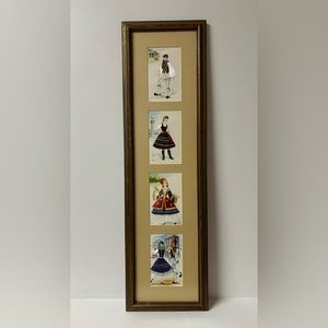 Vintage Greek dance inspired silk embroidered wood framed postcards by Isabel